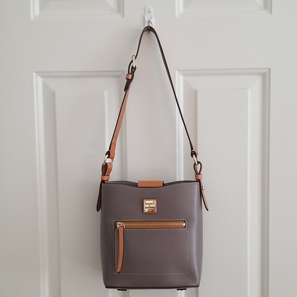 Dooney & Bourke Taupe and Tan Leather Crossbody Shoulder Bag